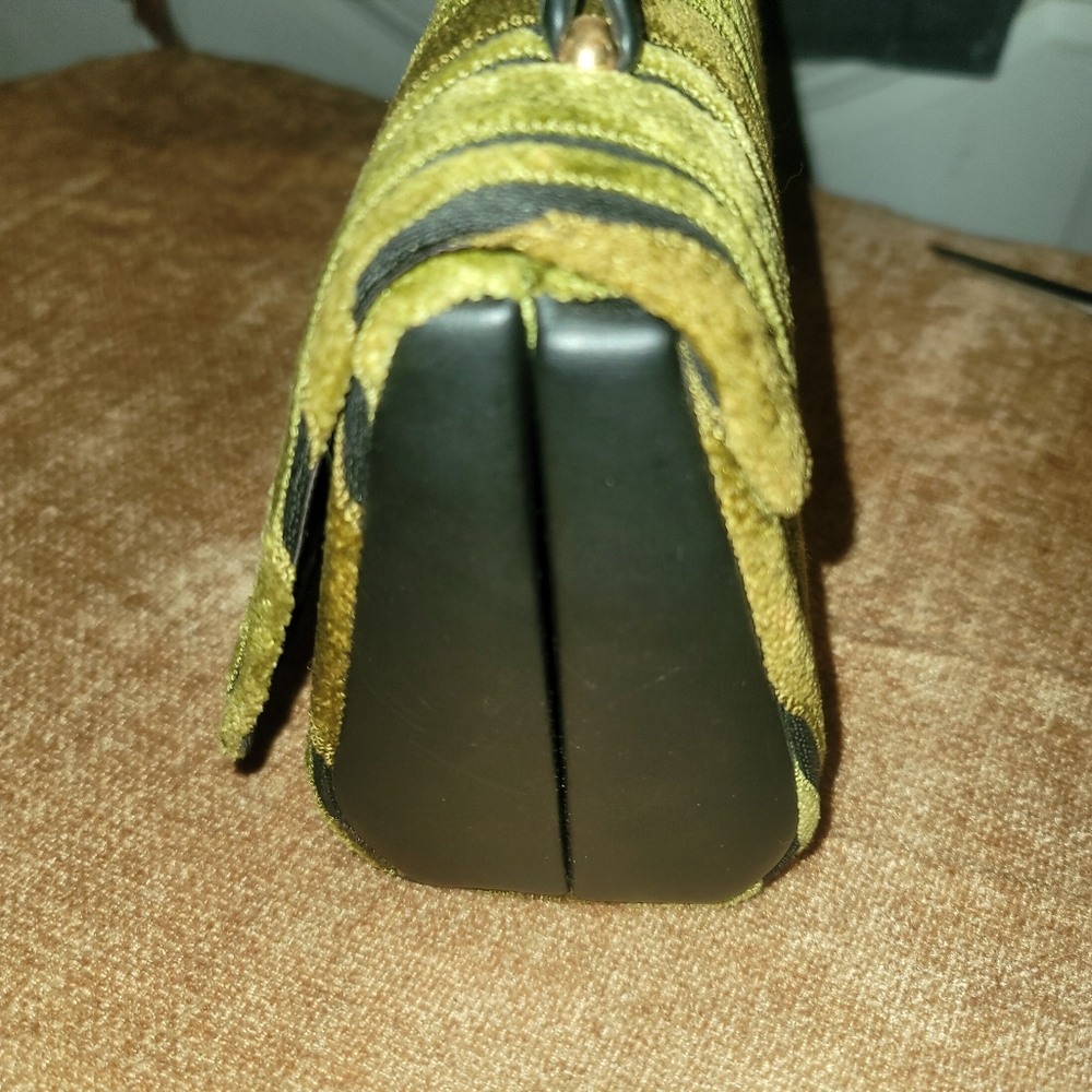 Vintage Crown Lewis Purse 1960's Velour Velvet Earth Tones Vinyl Handles Brass - Picture 4 of 10